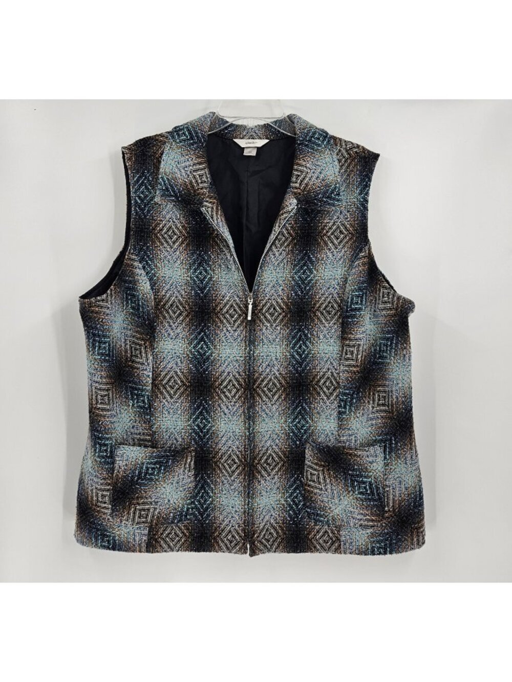 cj banks Women’s 2X Tweed Style Full-Zip Vest Blue Pattern